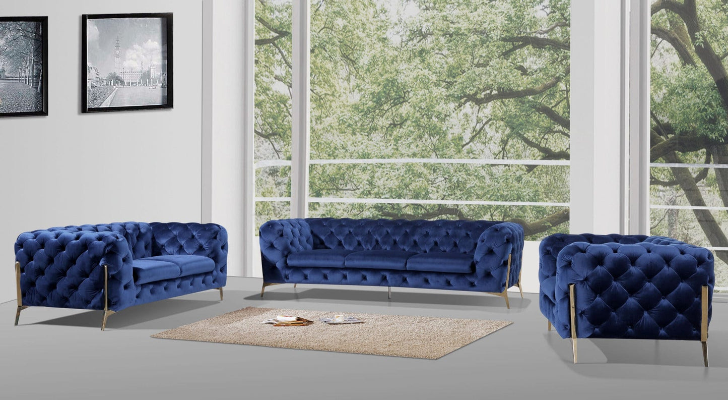 Divani Casa Quincey - Transitional Blue Velvet Sofa Set