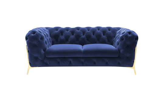 Divani Casa Quincey - Transitional Blue Velvet Loveseat