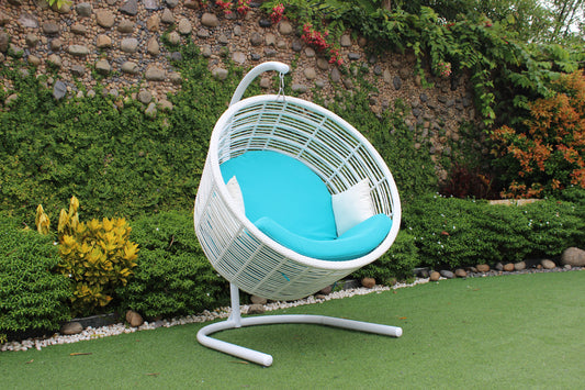 Renava Doheny Outdoor White & Aqua Blue Hanging Chair