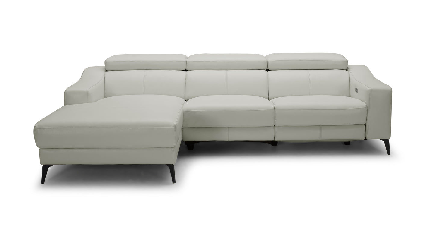 Modrest Rampart - Modern L-Shape LAF White Leather Sectional Sofa with 1 Recliner