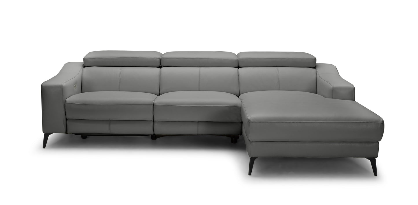 Modrest Rampart - Modern L-Shape RAF Grey Leather Sectional Sofa with 1 Recliner