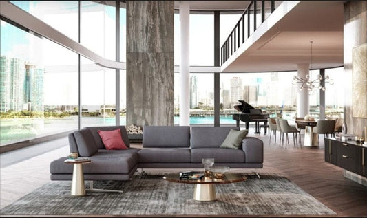 Coronelli Collezioni Mood - Contemporary Blue Leather Left Facing Sectional Sofa