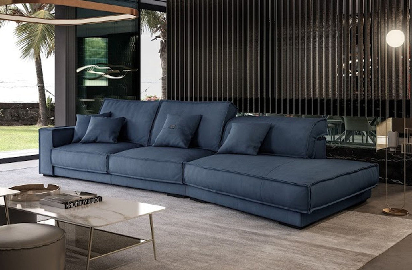 Coronelli Collezioni Sevilla - Italian Contemporary Blue Leather Right Facing Sectional Sofa