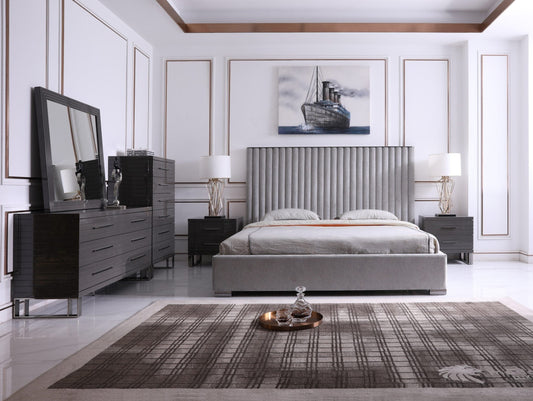 Modrest Splendor - Silver + Grey Velvet Upholstered King Platform Bed