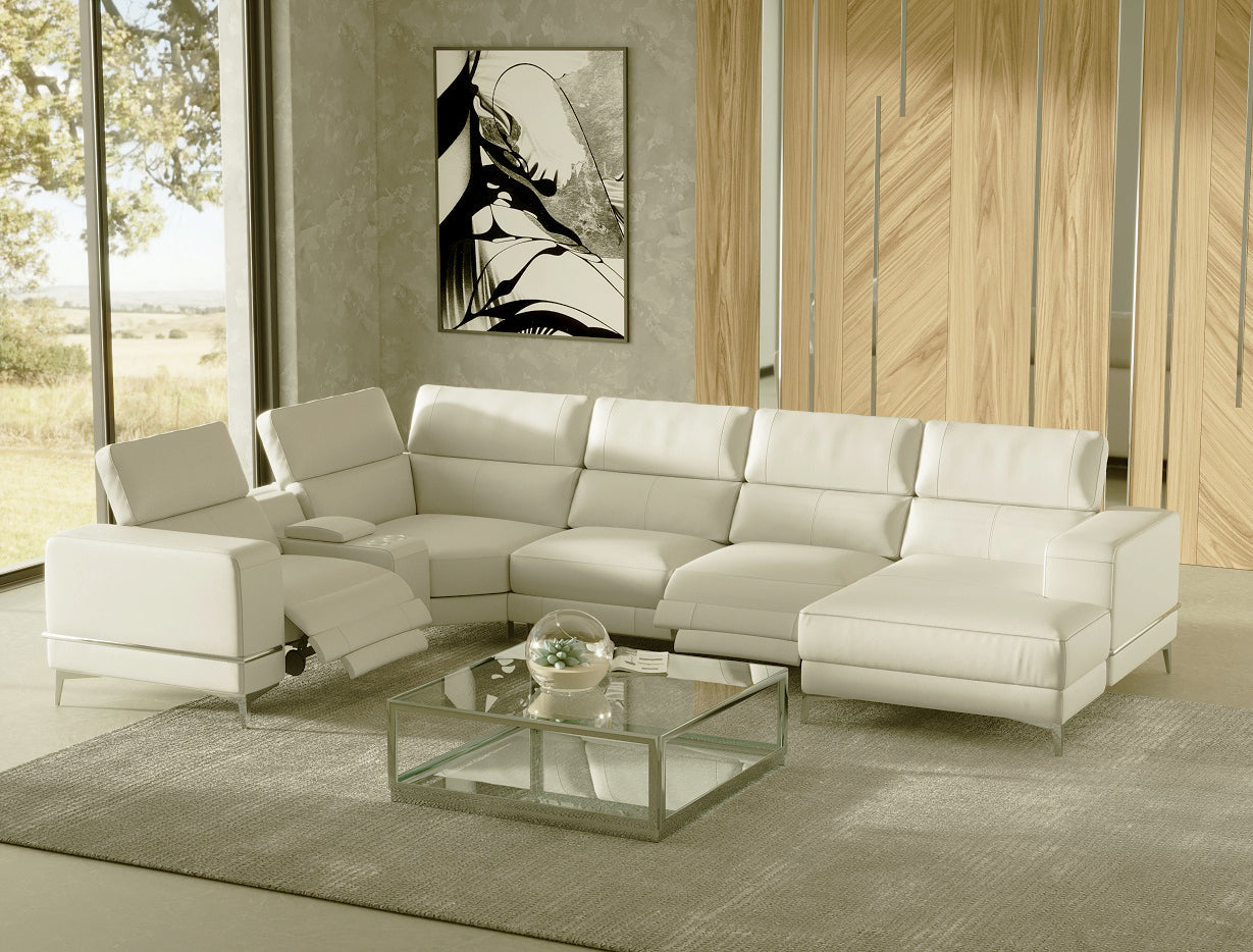 Divani Casa Stanton - Modern Off White Sectional Sofa + Recliners
