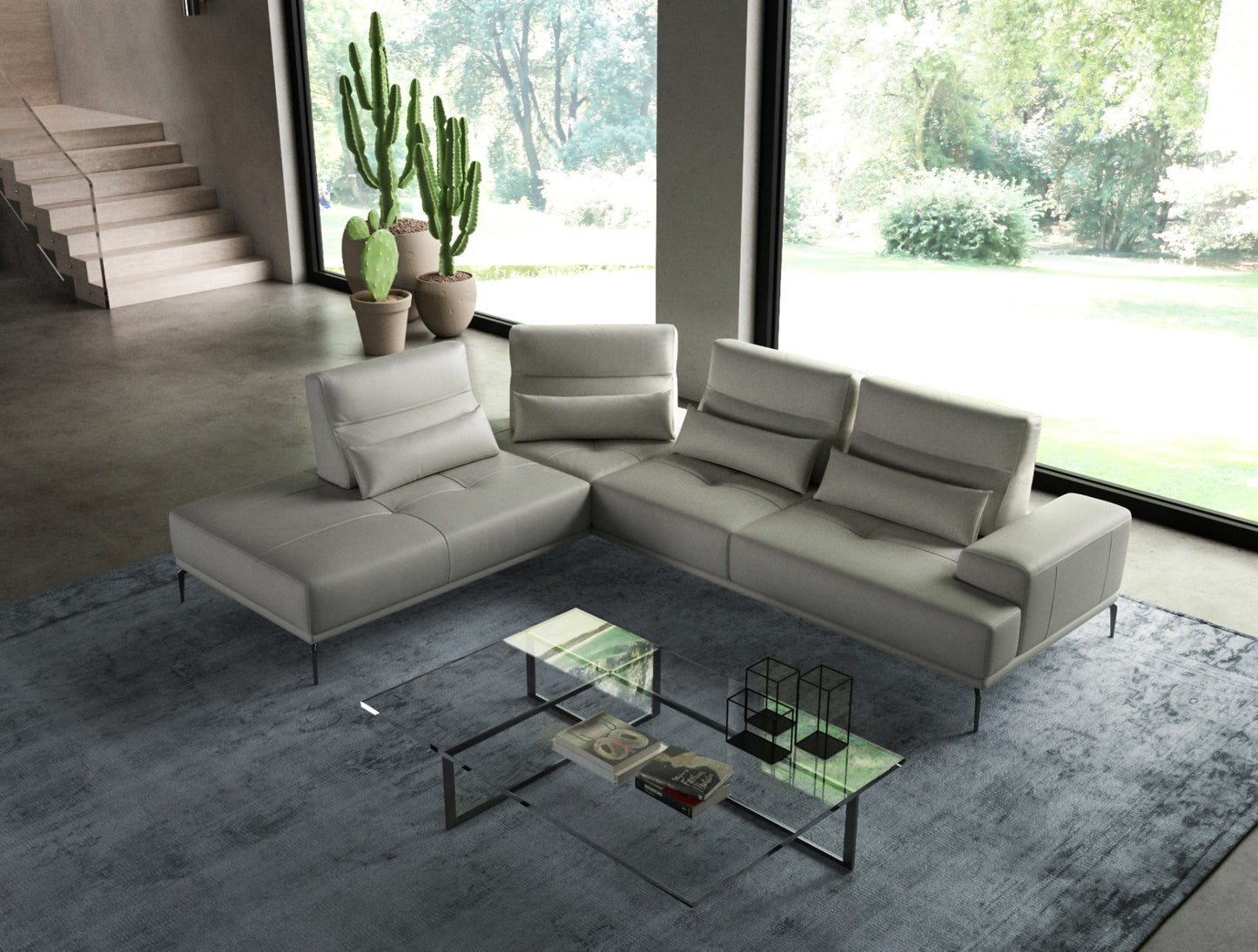 Coronelli Collezioni Sunset - Contemporary Italian Grey Leather Left Facing Sectional Sofa
