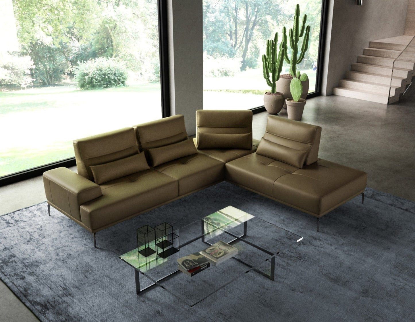 Coronelli Collezioni Sunset - Contemporary Italian Kiwi Leather Right Facing Sectional Sofa