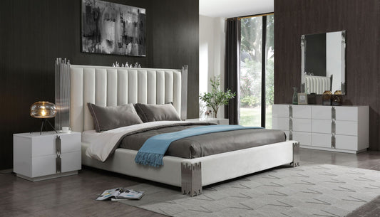 Eastern King Modrest Token - Modern White & Stainless Steel Bedroom Set