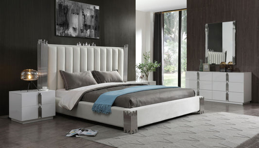 California King Modrest Token - Modern White & Stainless Steel Bedroom Set