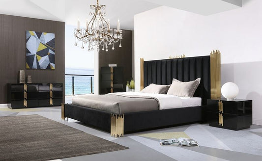 Modrest Token - Eastern King Modern Black + Gold Bed + Nightstands