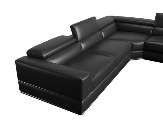 Divani Casa Pella - Modern Black Italian Leather U Shaped Sectional Sofa