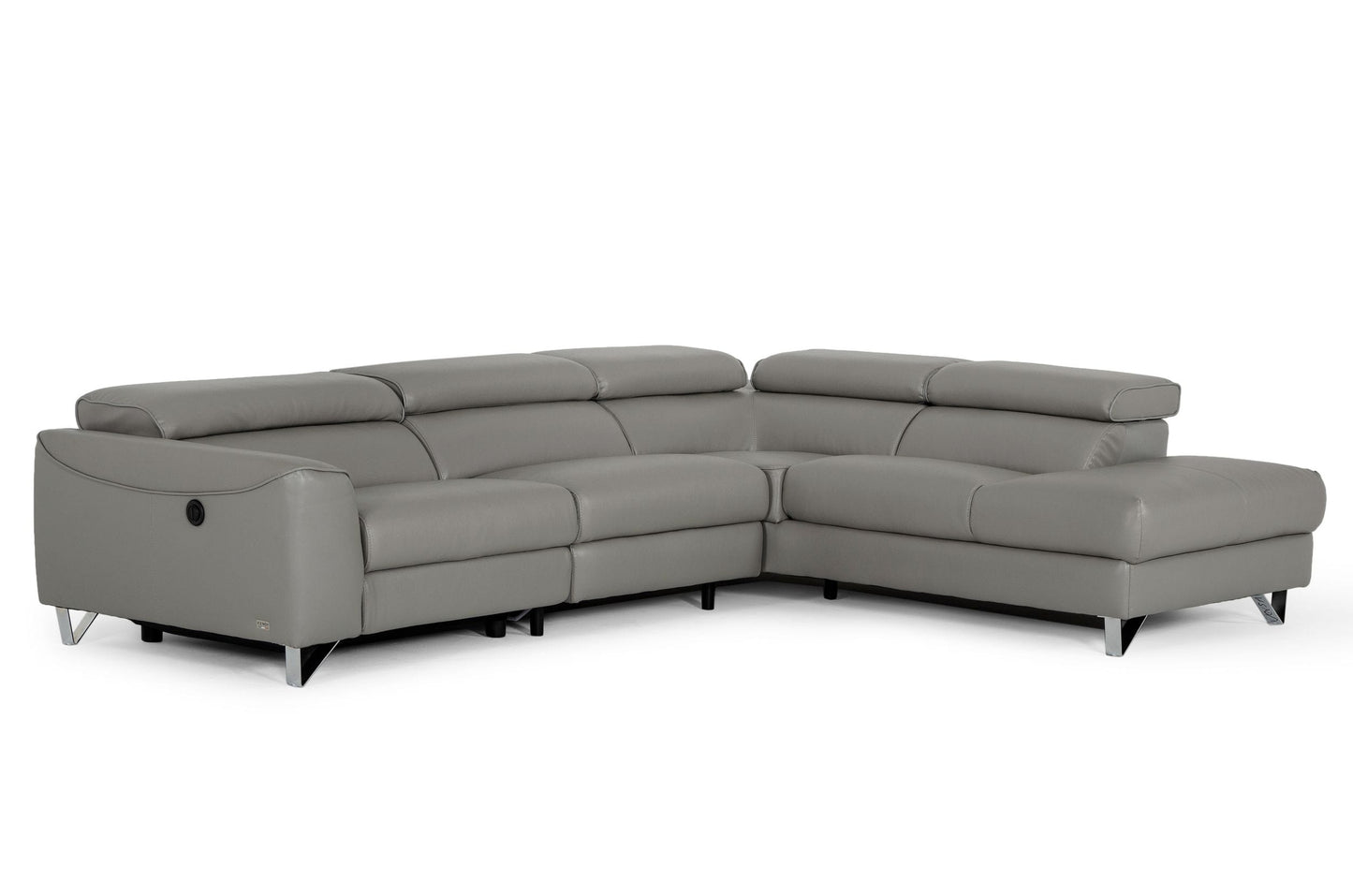 Divani Casa Versa - Modern Grey Teco-Leather Right Facing Sectional Sofa with Recliner